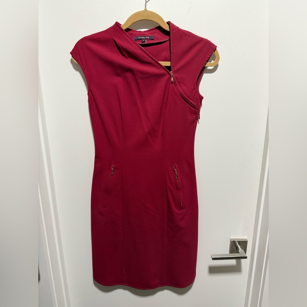 Rachel Roy Chic Asymmetrical Knee-length Red Dress, 96% Wool, US 4